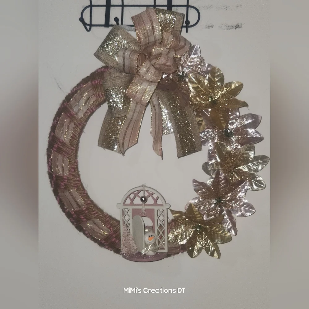 Pink and Gold Snowman Wreath Hand Crafted